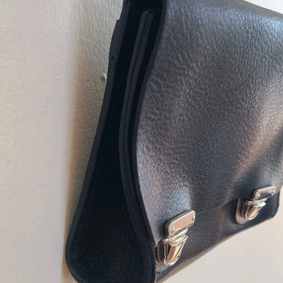 M0851 Shoulder Crossbody Bag Black Leather Small - Picture 7 of 10